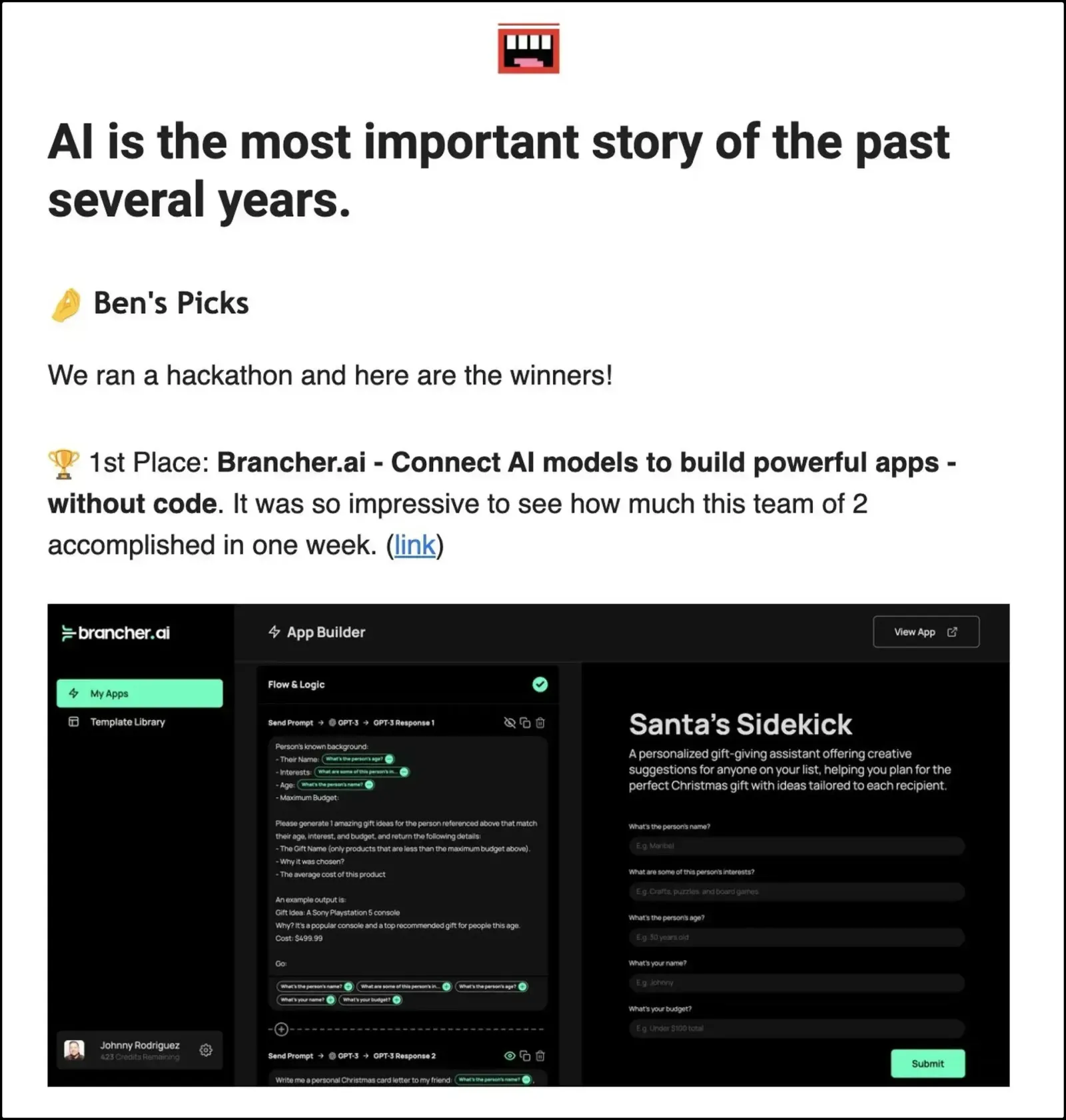 Brancher.ai hackathon / Ben's Bites feature image
